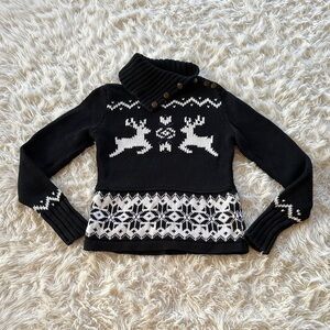 Ralph Lauren little girls black cotton deer snowflake  sweater Medium 8/10